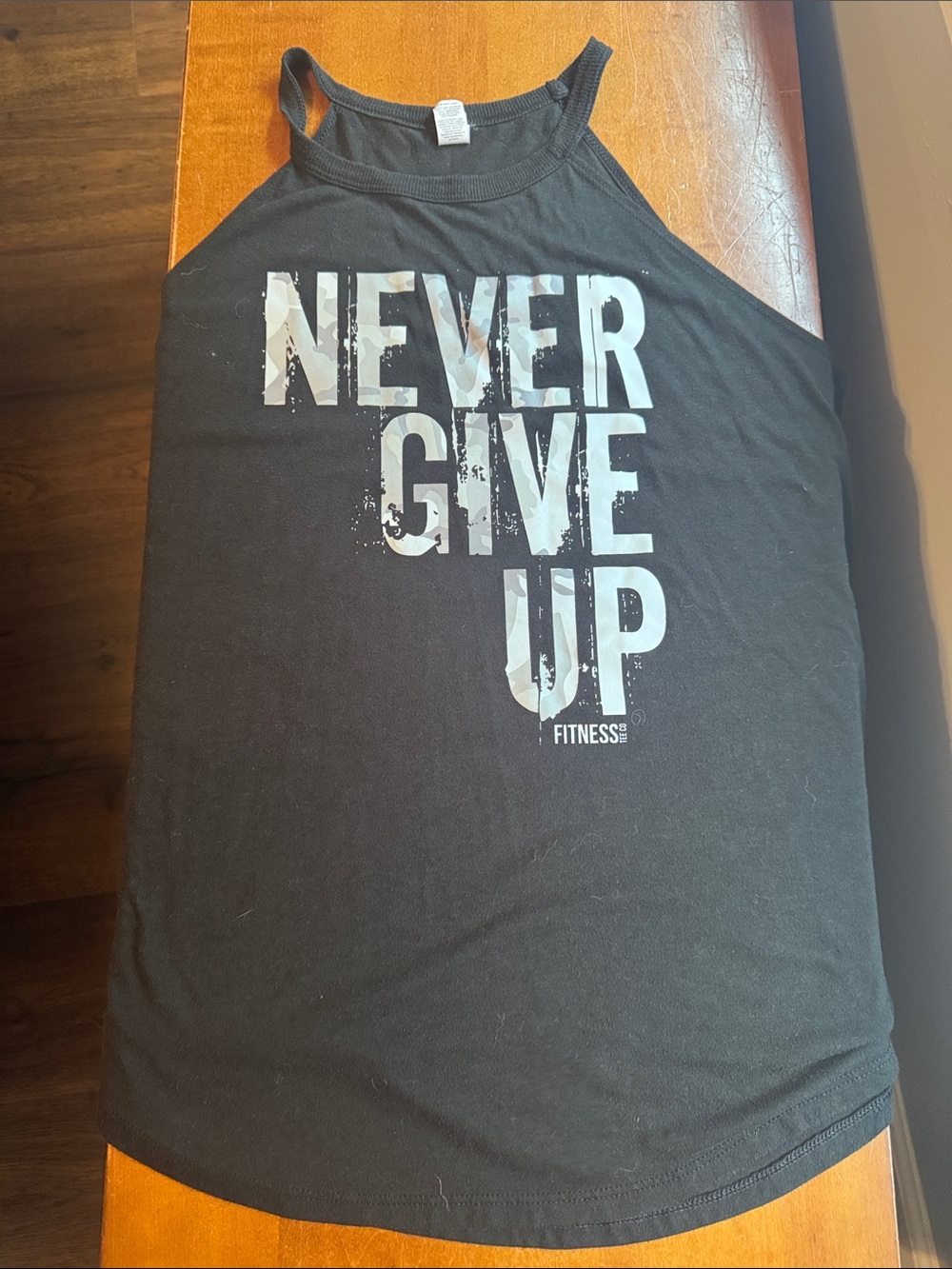 Rocker Tank with White/Gray ‘Never Give Up' Graphic